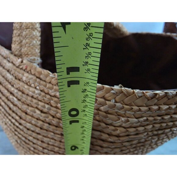 Handcrafted Straw Rattan Tote Bag 3d Floral Embroidery & Leather Wrapped Handles - Picture 10 of 11